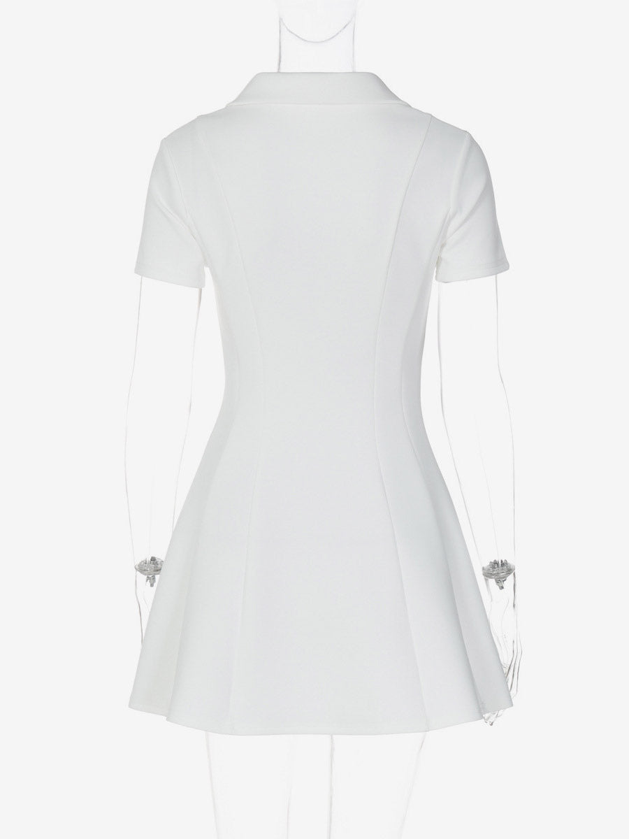 Ivory Short-Sleeve V-Neck Pleated Dress — view 9