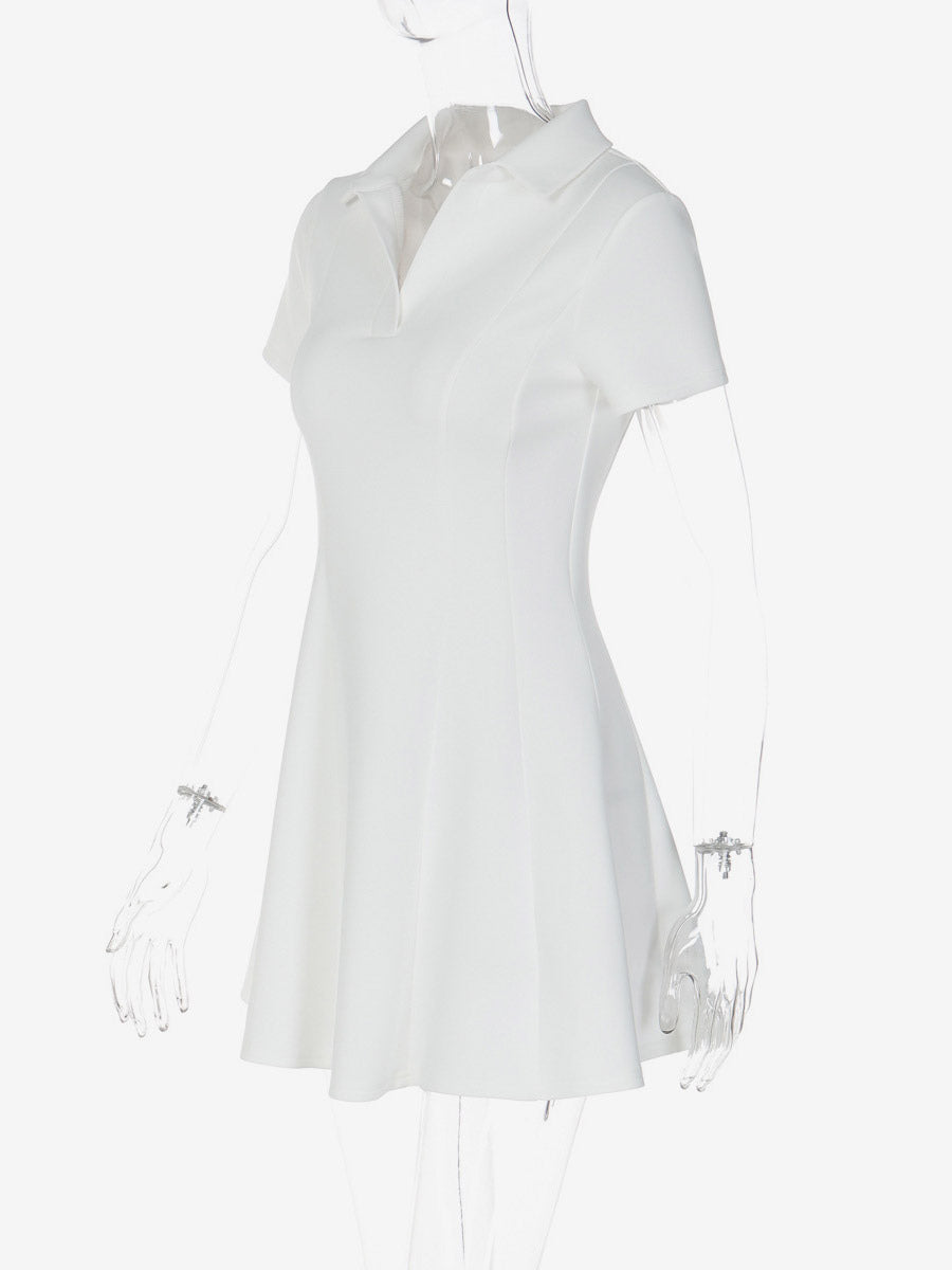 Ivory Short-Sleeve V-Neck Pleated Dress — view 8