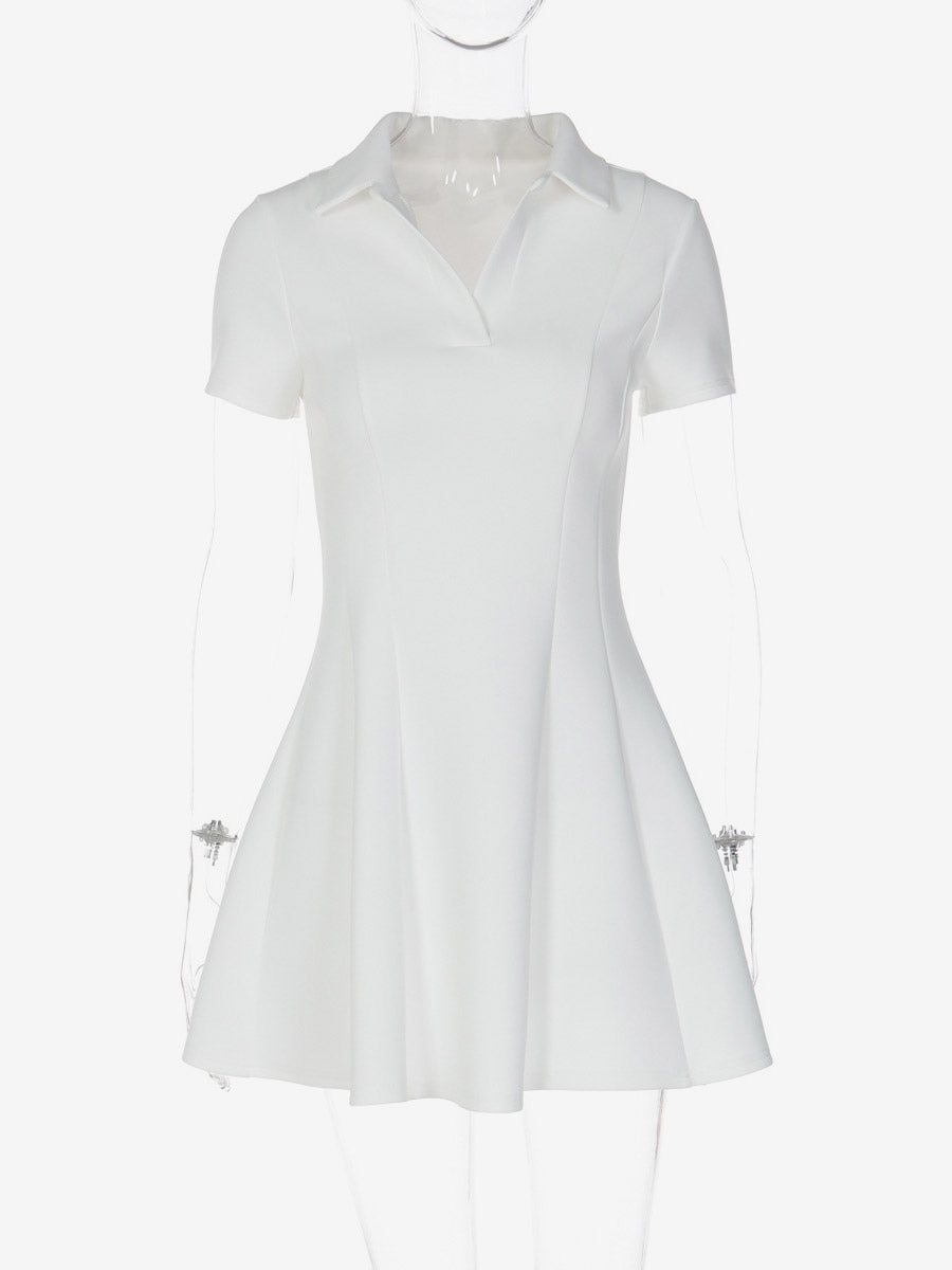 Ivory Short-Sleeve V-Neck Pleated Dress — view 7