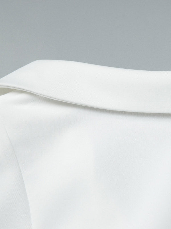 Ivory Short-Sleeve V-Neck Pleated Dress — view 15