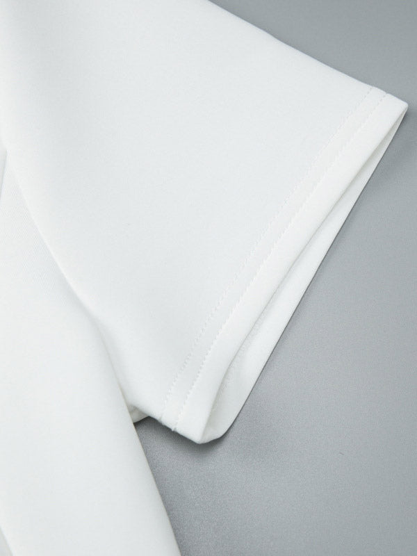 Ivory Short-Sleeve V-Neck Pleated Dress — view 11