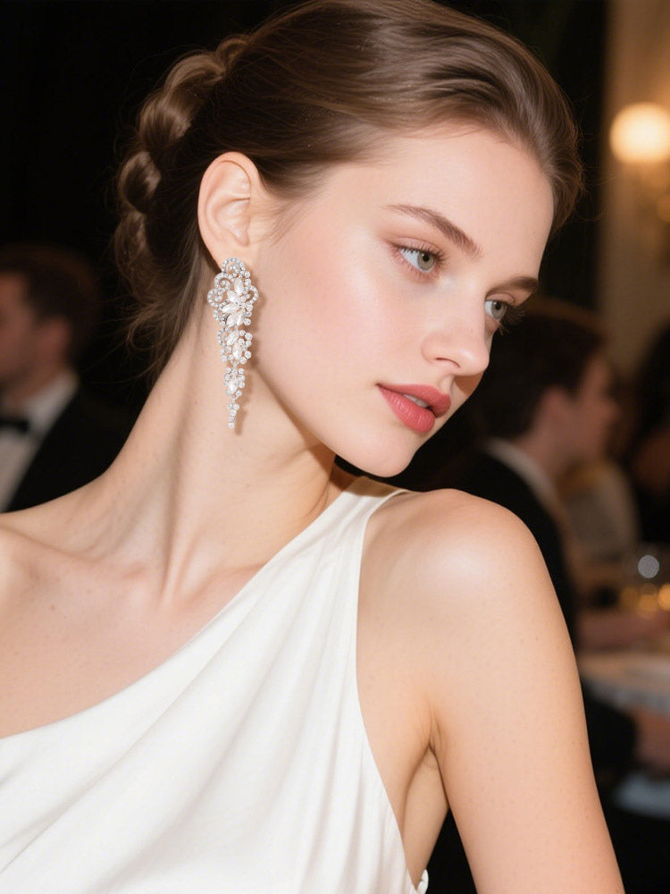 white embellished earrings — view 1