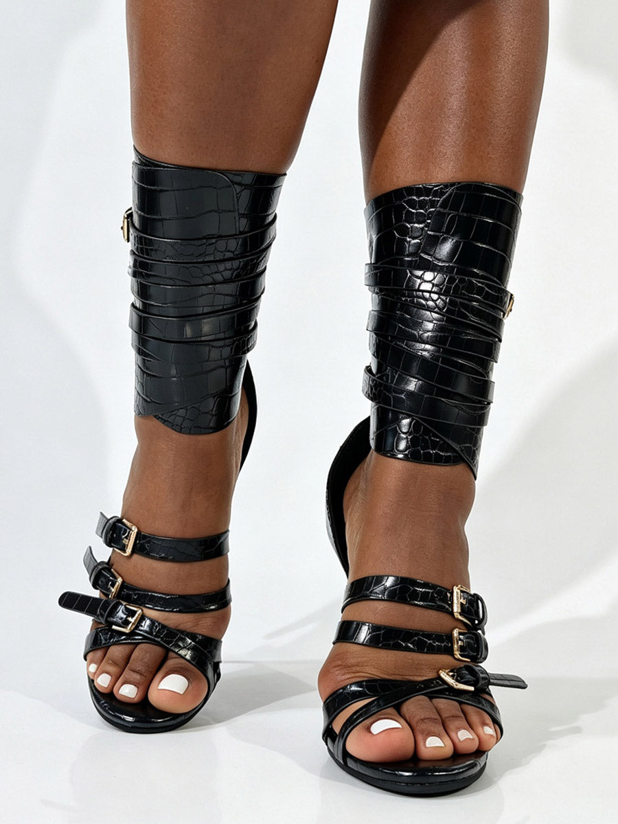black open toe buckle strappy gladiator sandals — view 5