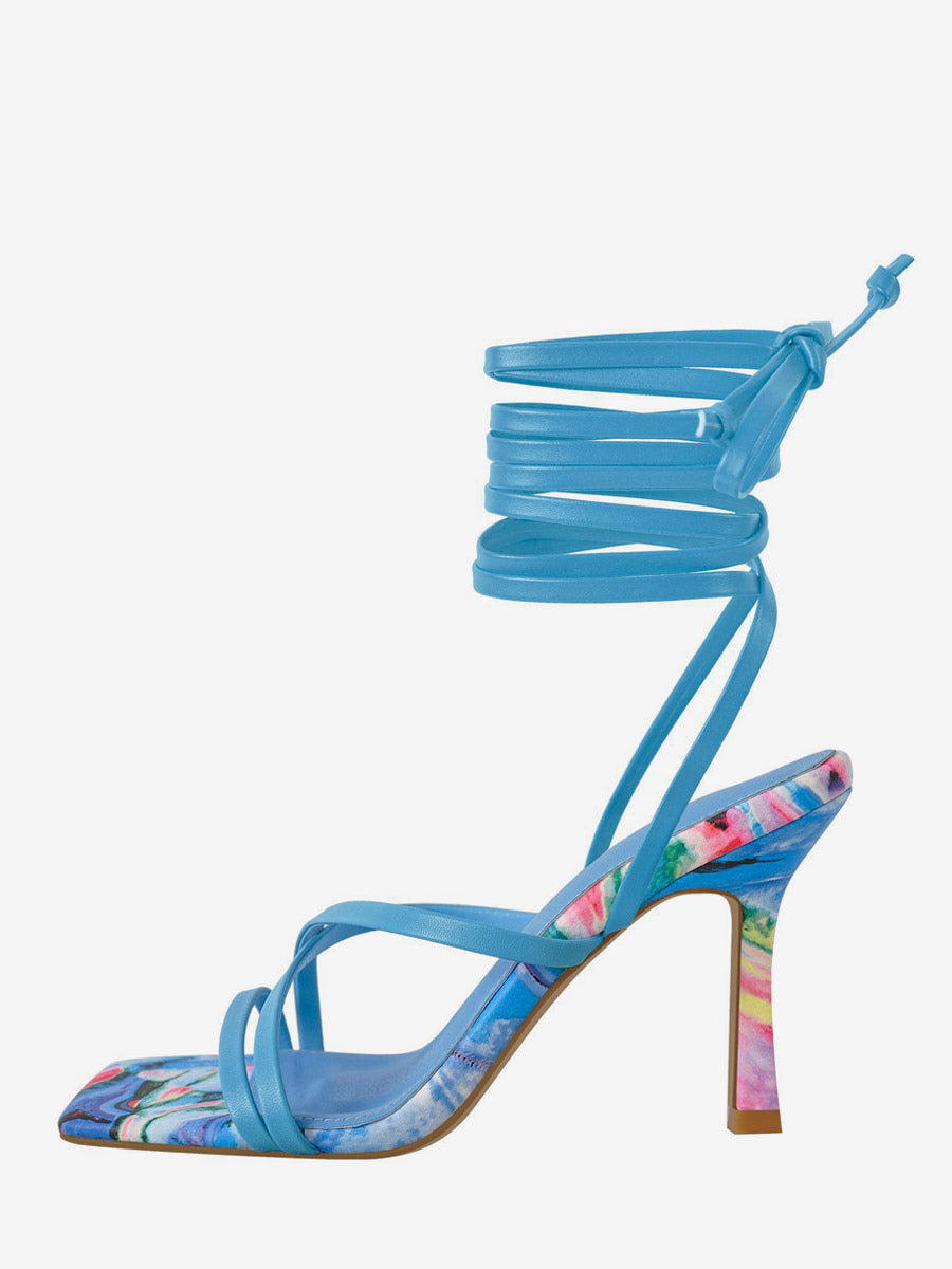 Yellow Open-Toe Lace-Up Strappy Sandals — view 4