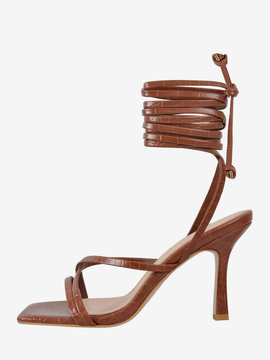 Yellow Open-Toe Lace-Up Strappy Sandals — view 5