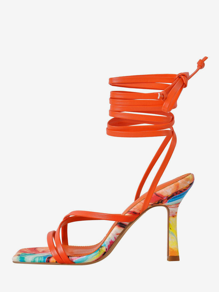 Yellow Open-Toe Lace-Up Strappy Sandals — view 1
