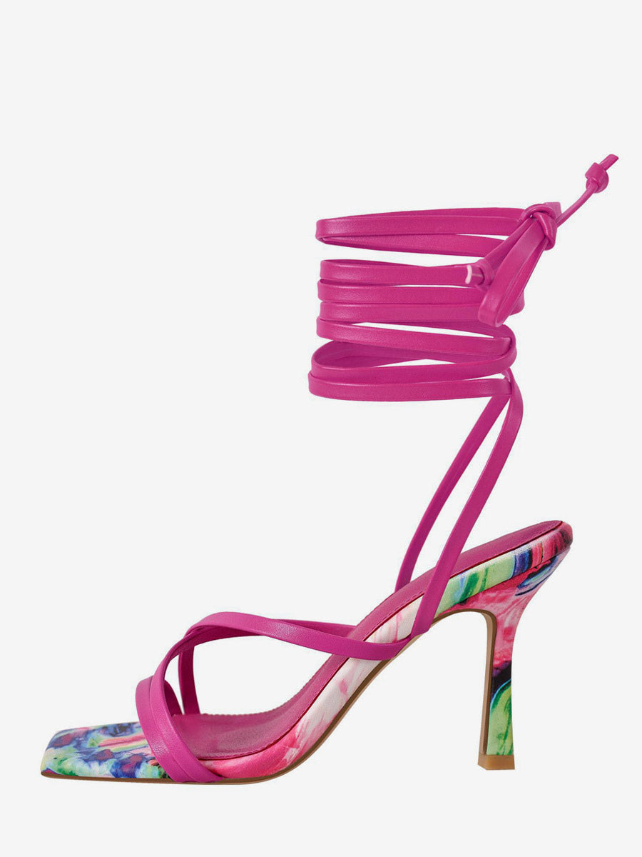 Yellow Open-Toe Lace-Up Strappy Sandals — view 3