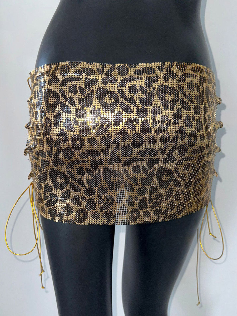 Leopard Print Fitted Metallic Mini Trousers — view 6