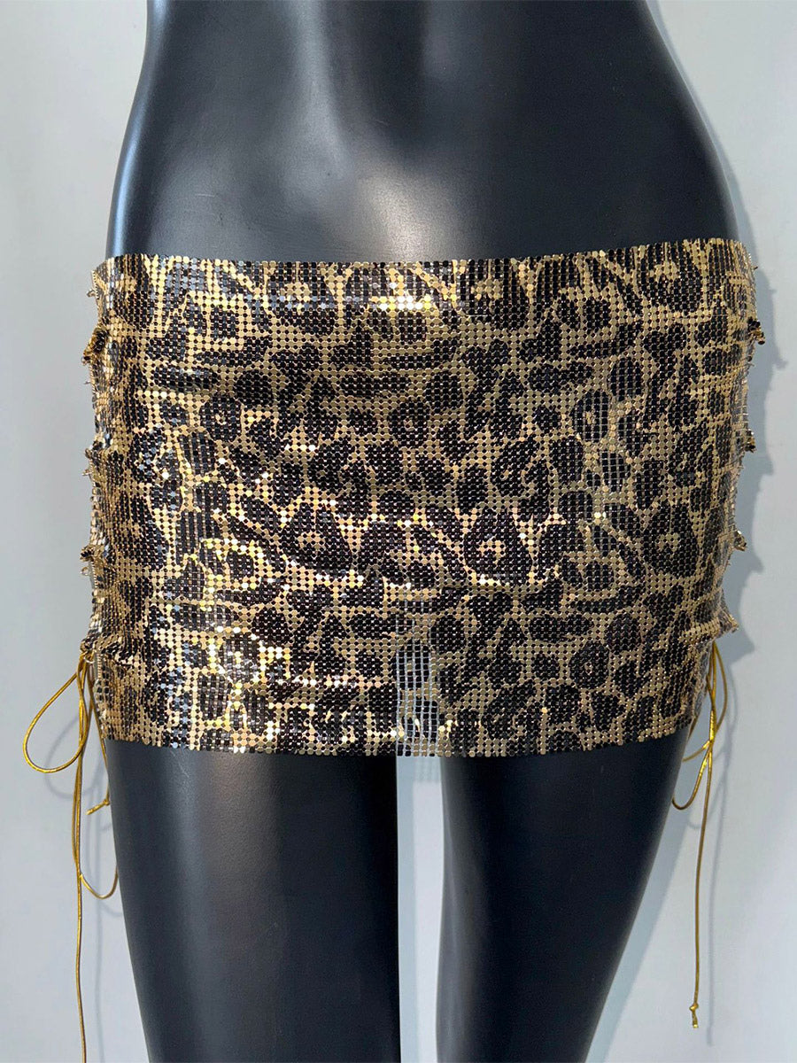 Leopard Print Fitted Metallic Mini Trousers — view 7