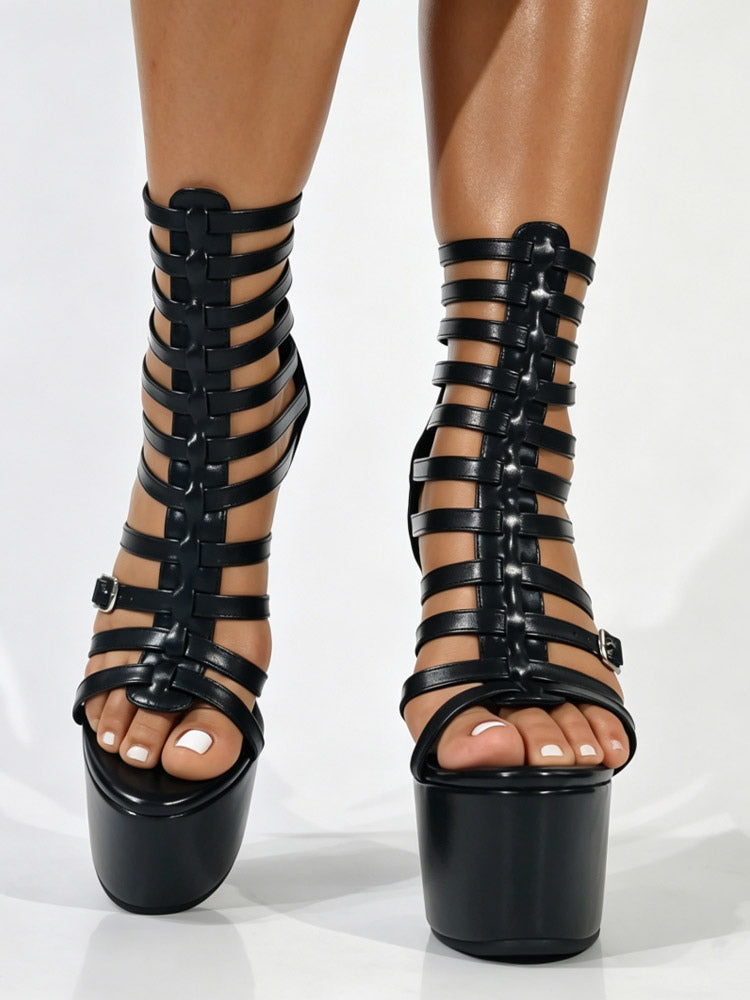 Black Platform Buckle Sandals — view 7