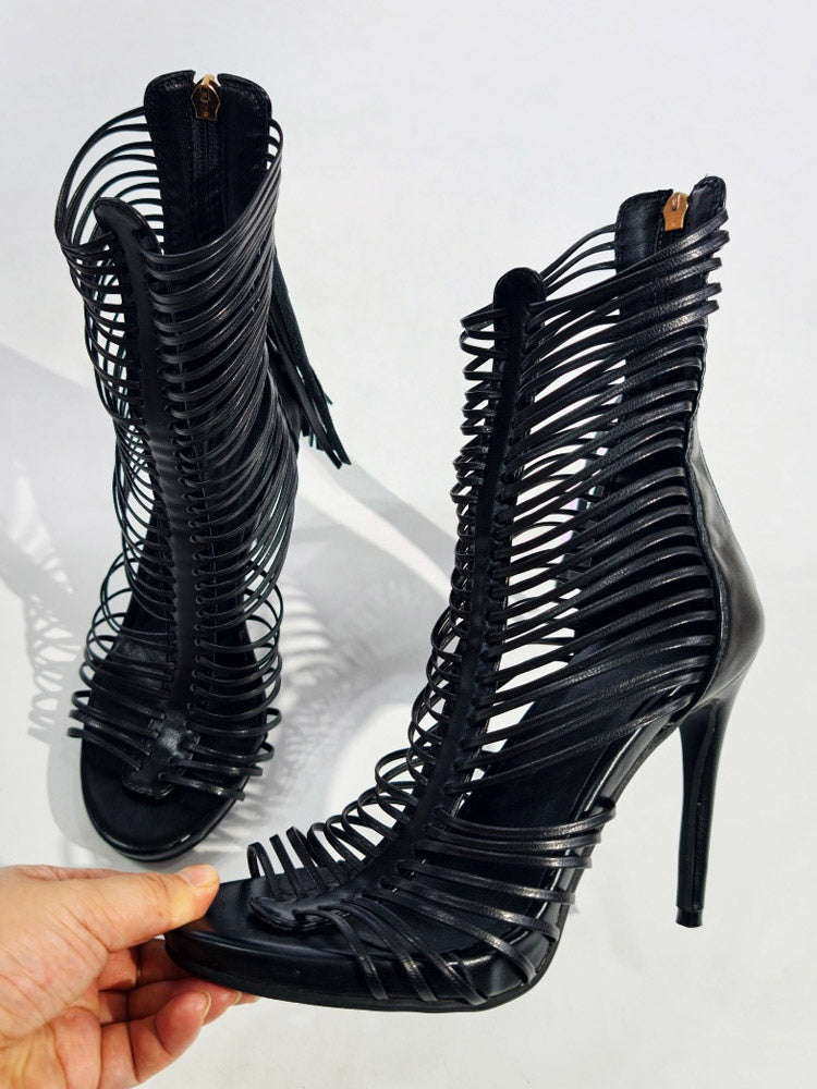Black Open-Toe Strappy Sandals — view 5
