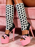 Pink Open-Toe Platform Knee-High Boots — view 1