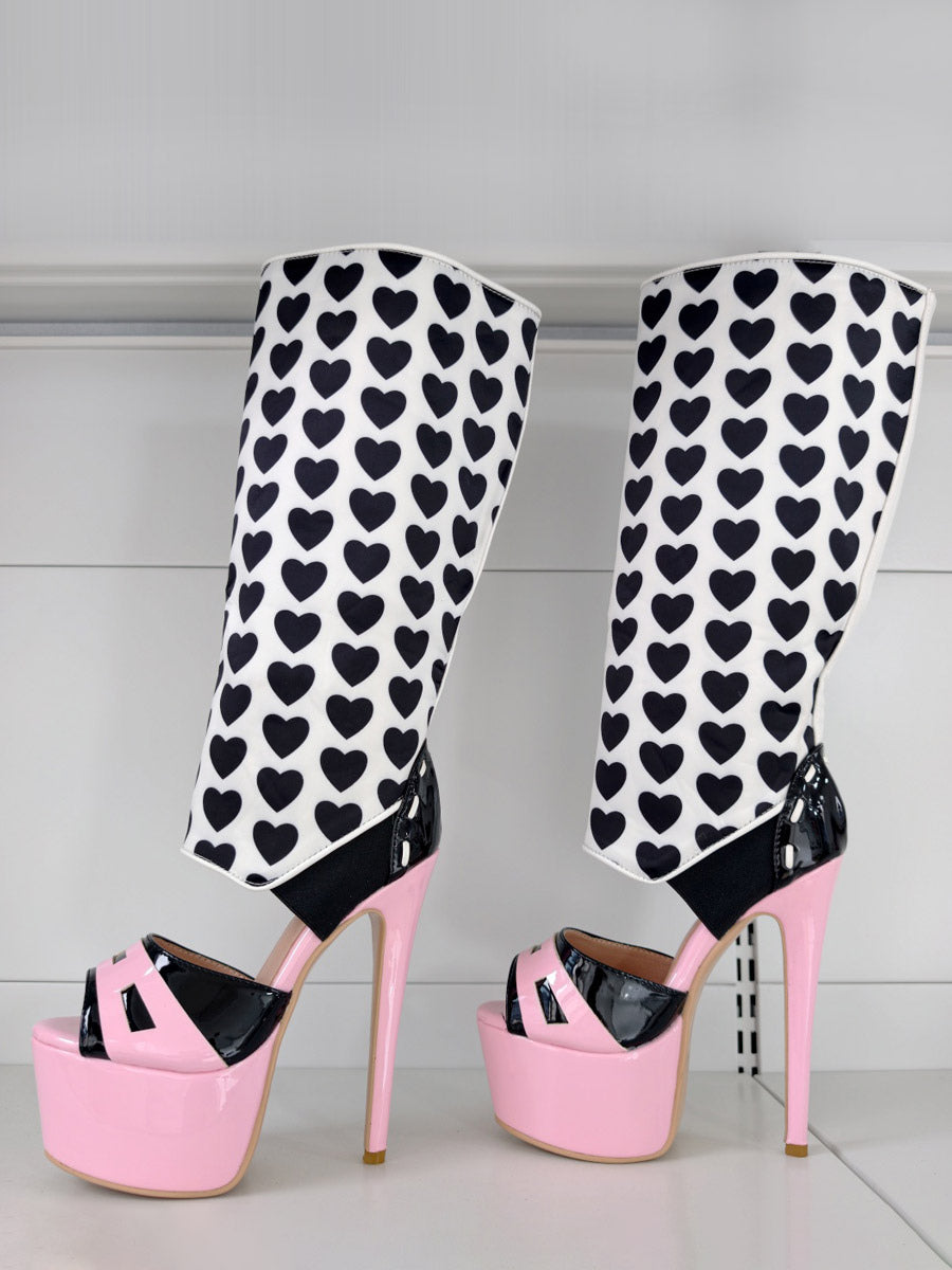 Pink Open-Toe Platform Knee-High Boots — view 3