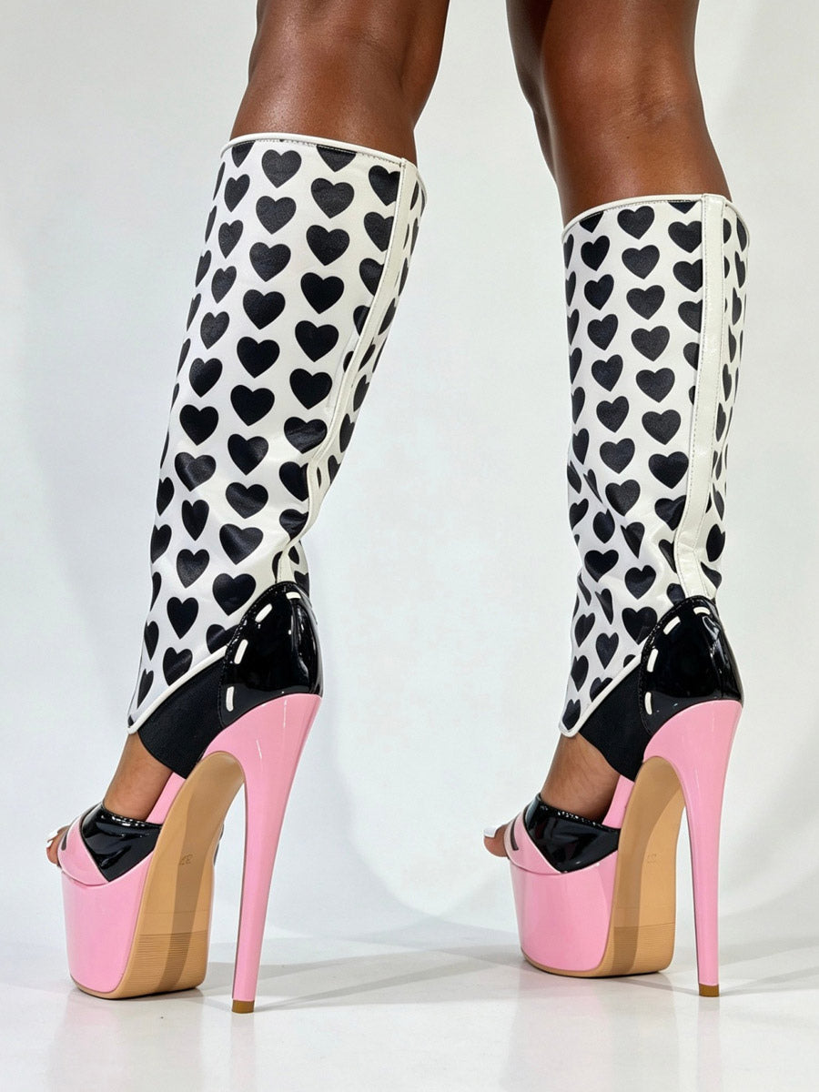 Pink Open-Toe Platform Knee-High Boots — view 5