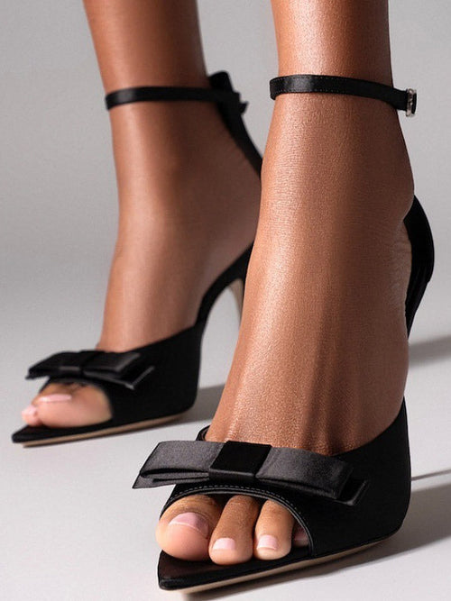 Apricot Open-Toe Ankle-Strap Satin Sandals — view 1