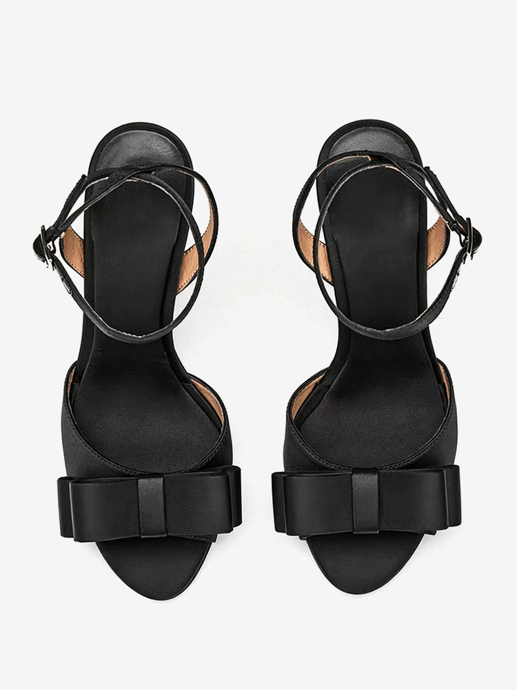 black open toe satin bow detail wedge sandals — view 4