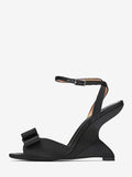 Black Open-Toe Satin Bow Detail Wedge Sandals — view 1