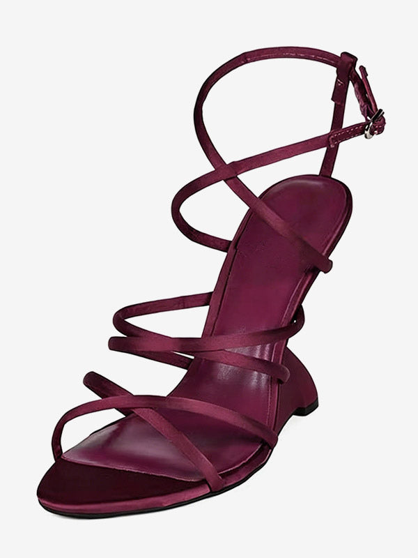 Teal Open-Toe Satin Wedge Sandals — view 5