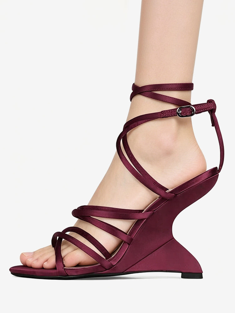 Teal Open-Toe Satin Wedge Sandals — view 4