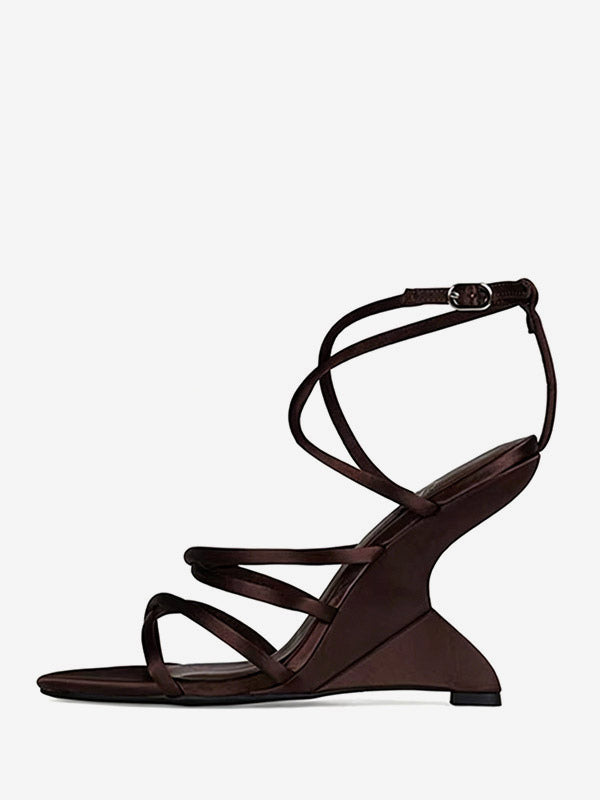 teal open toe satin wedge sandals — view 6