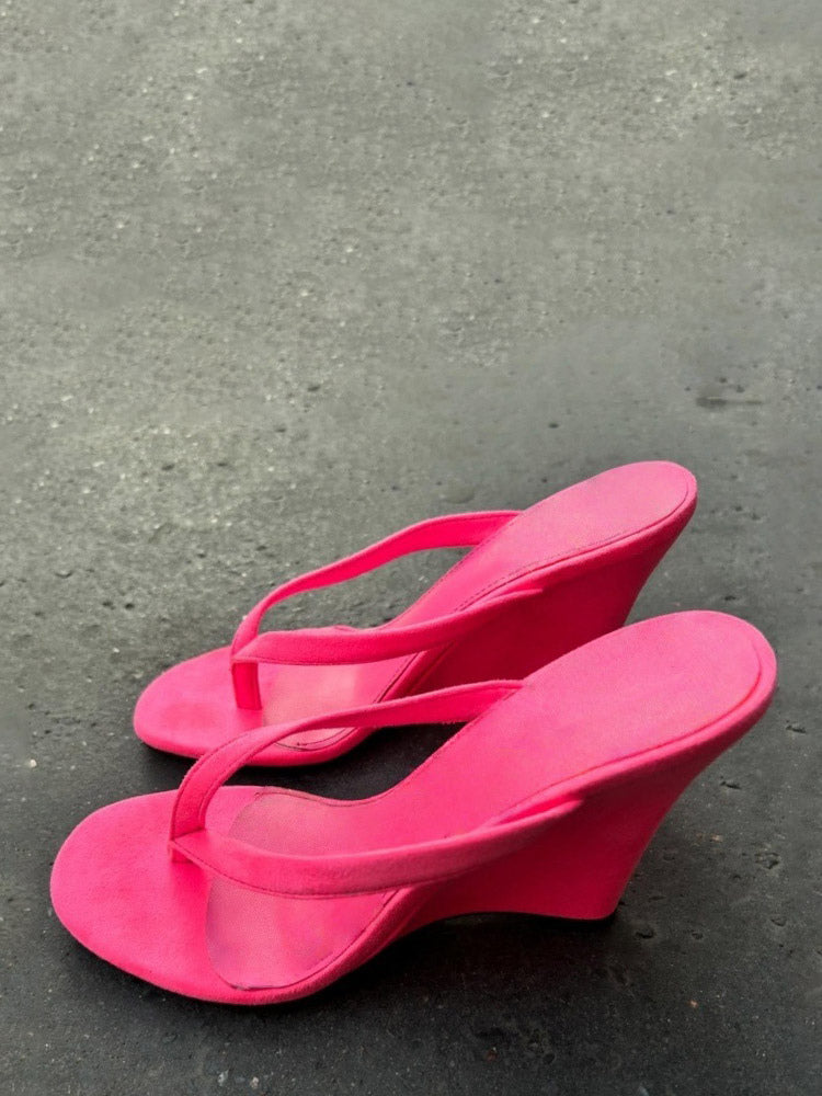 apricot suede effect wedge sandals — view 1