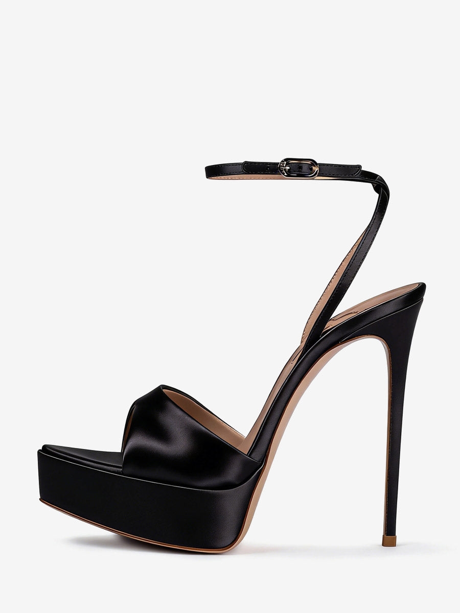 Red Open-Toe Ankle-Strap Satin Sandals — view 1