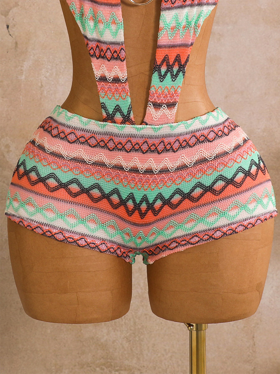 pink halter neck knitted bikini set — view 9