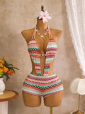 pink halter neck knitted bikini set — view 6