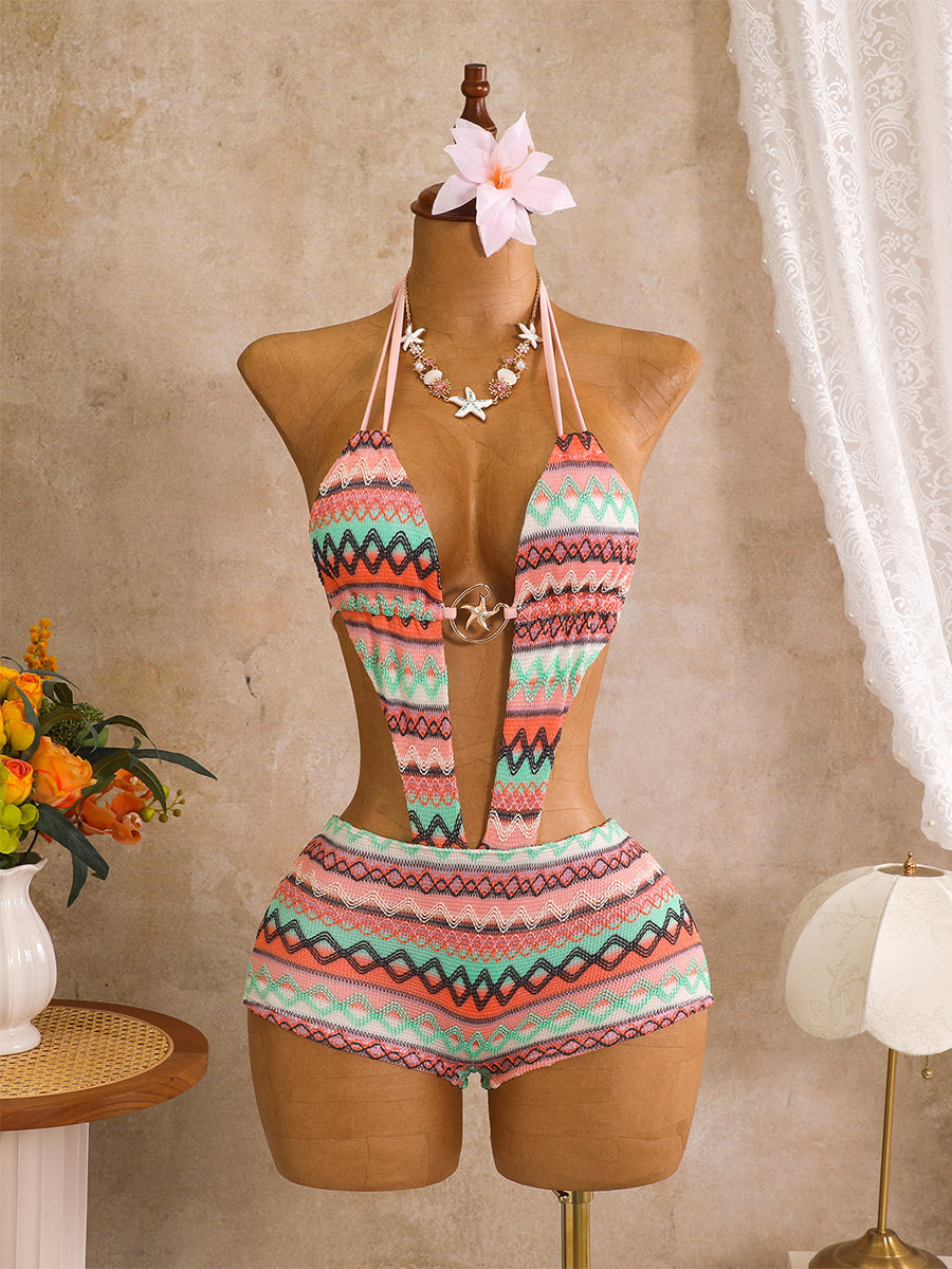 pink halter neck knitted bikini set — view 6