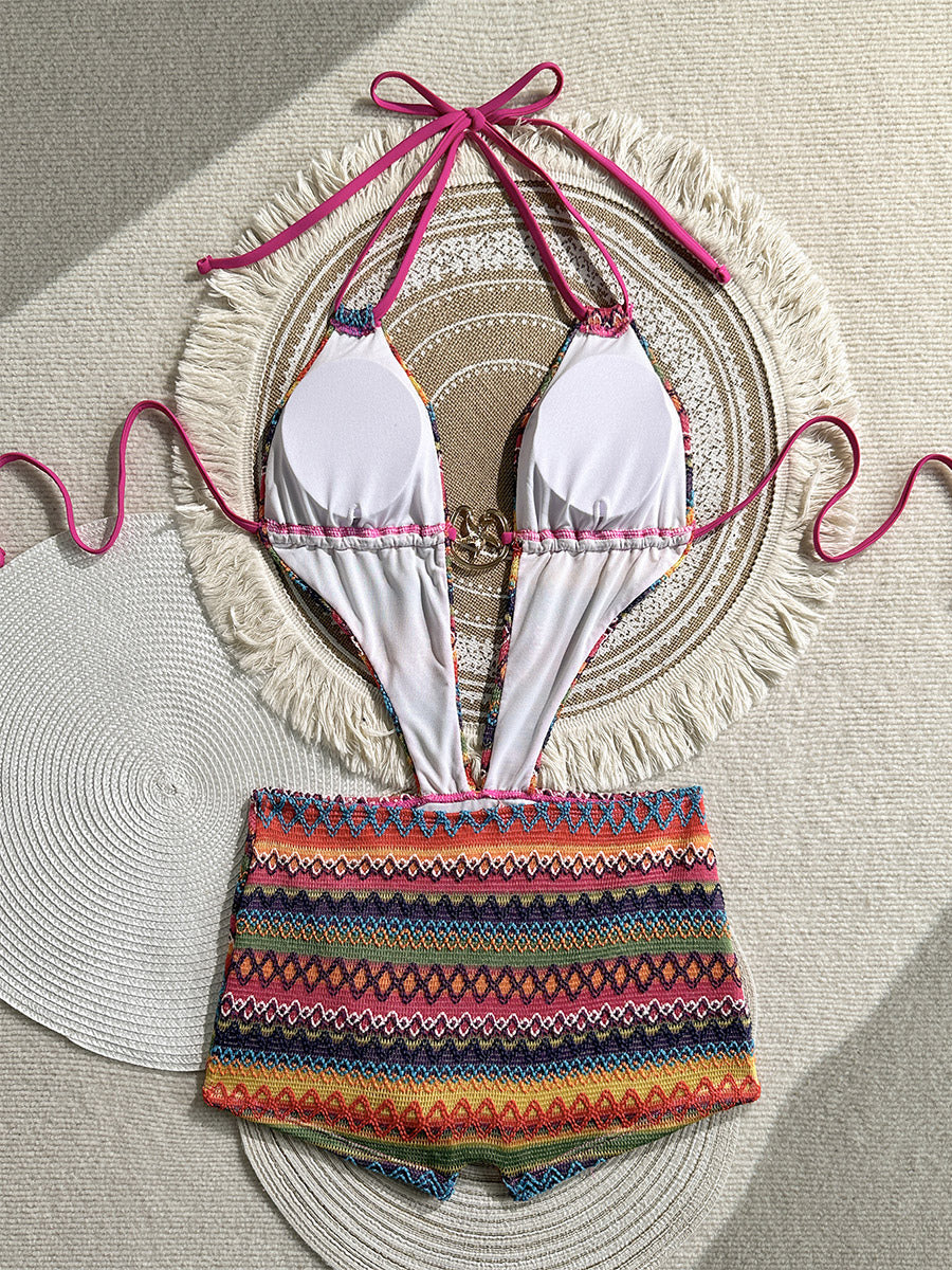 pink halter neck knitted bikini set — view 11