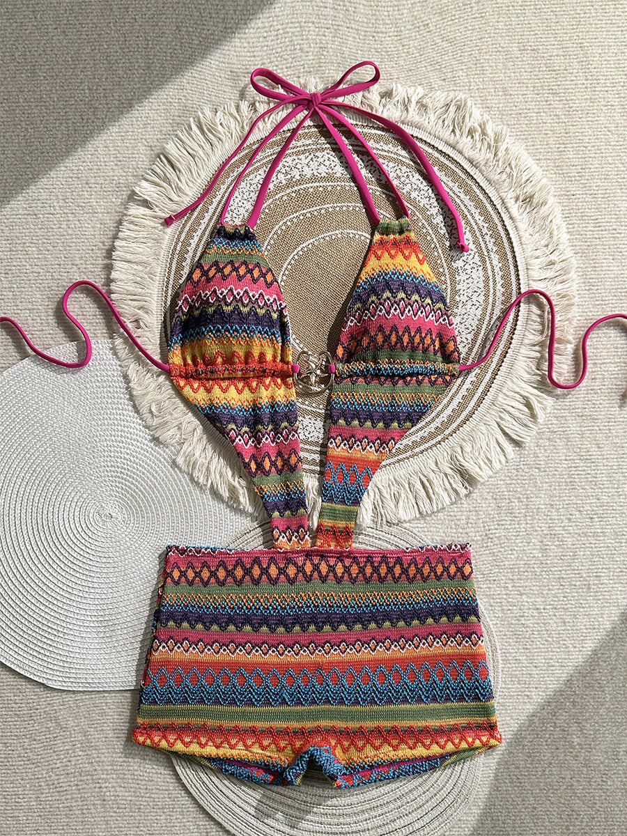 pink halter neck knitted bikini set — view 10