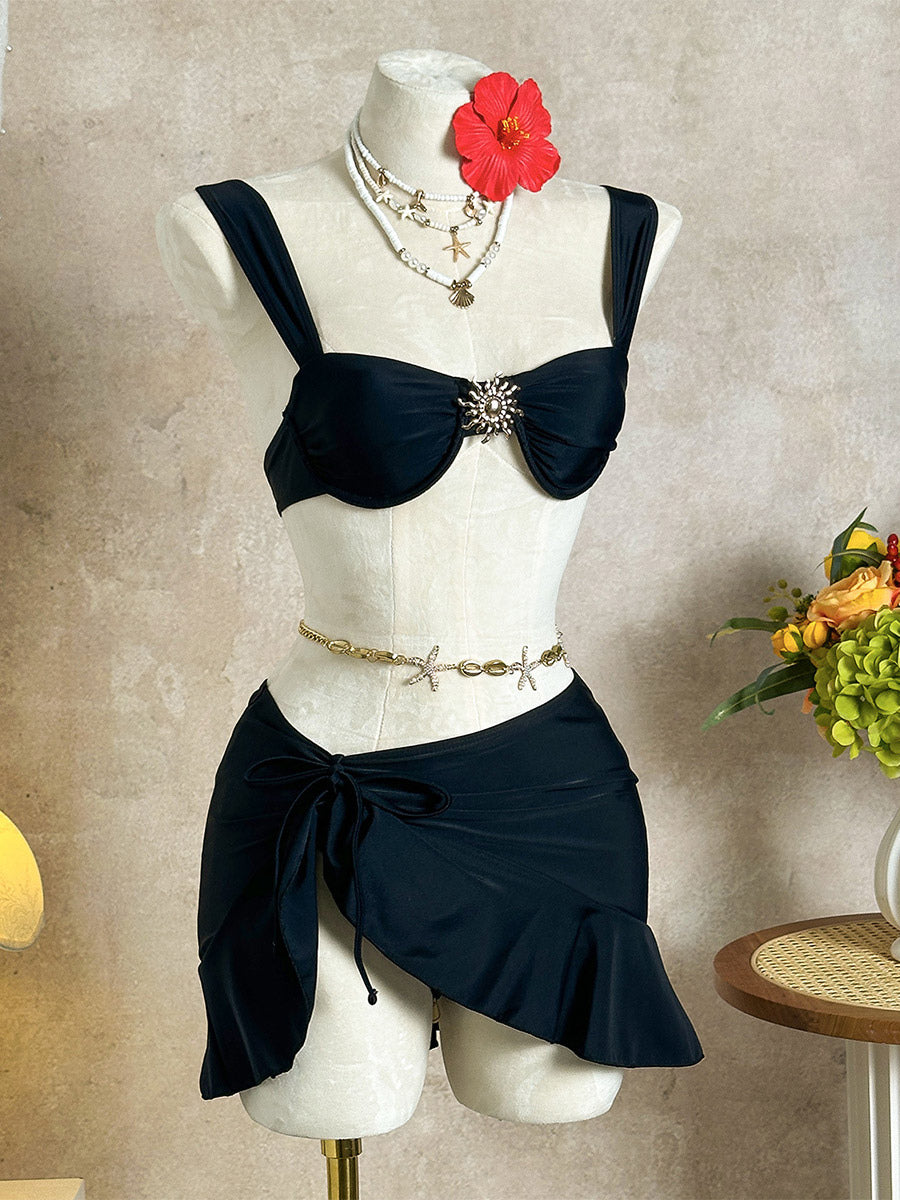 black wrap ruffle bikini set — view 3