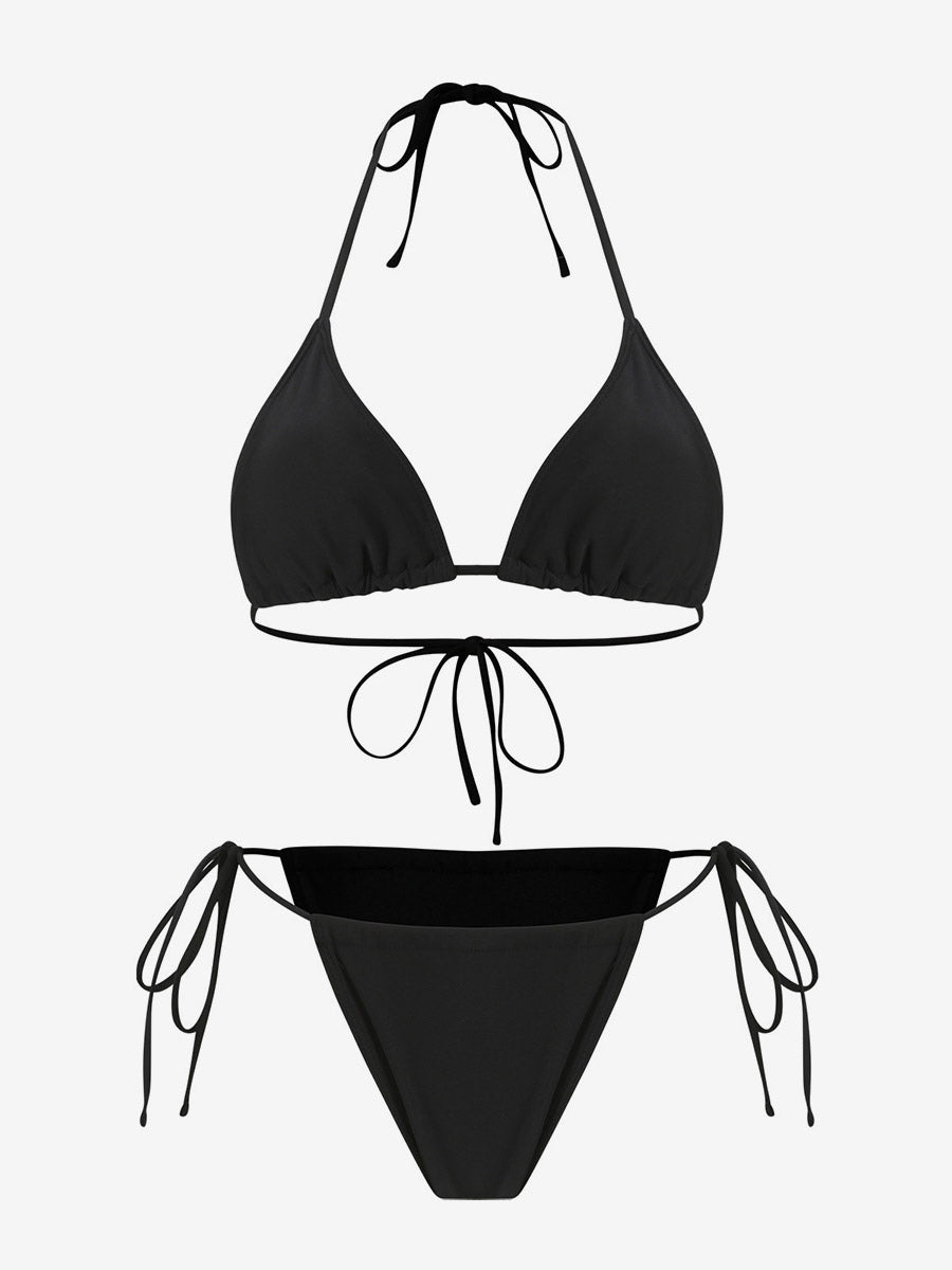 Apricot Long-Sleeve Halter-Neck Sheer Bikini Set — view 11
