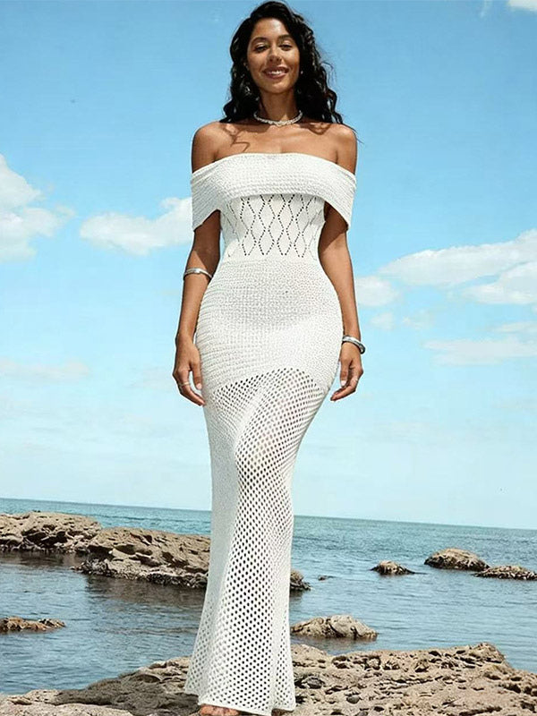 white sheer knitted beach cover up — view 1