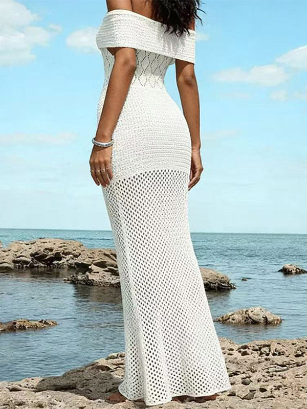 white sheer knitted beach cover up — view 4