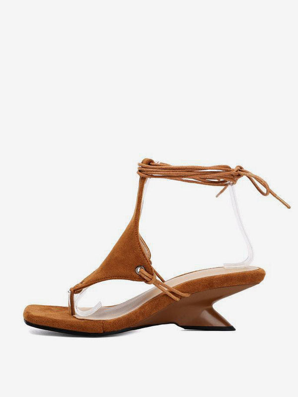 brown lace up wedge sandals — view 11