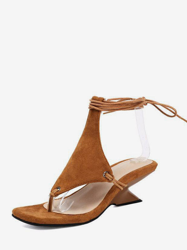 brown lace up wedge sandals — view 10