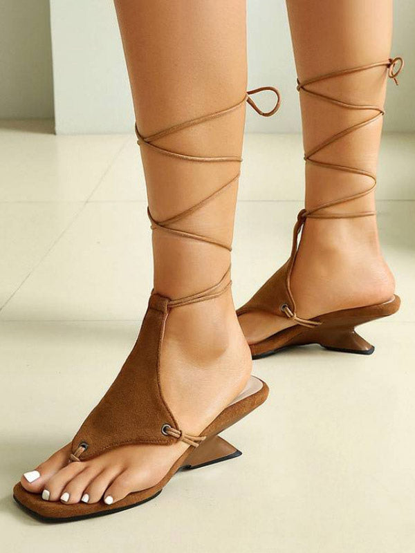 brown lace up wedge sandals — view 9