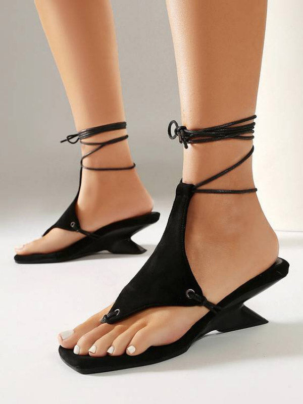 brown lace up wedge sandals — view 1