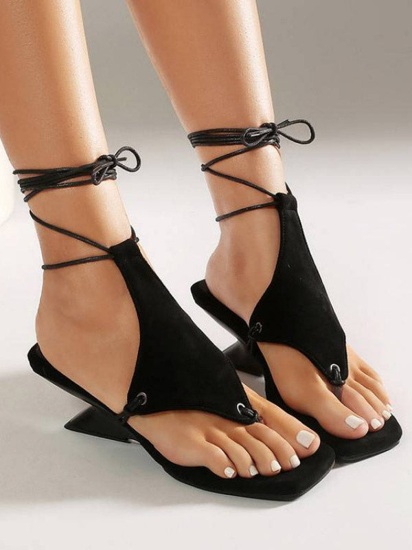 brown lace up wedge sandals — view 2