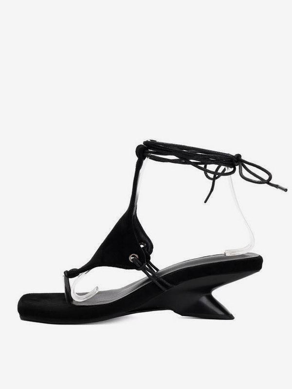 brown lace up wedge sandals — view 3