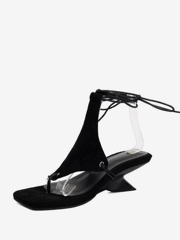 brown lace up wedge sandals — view 4