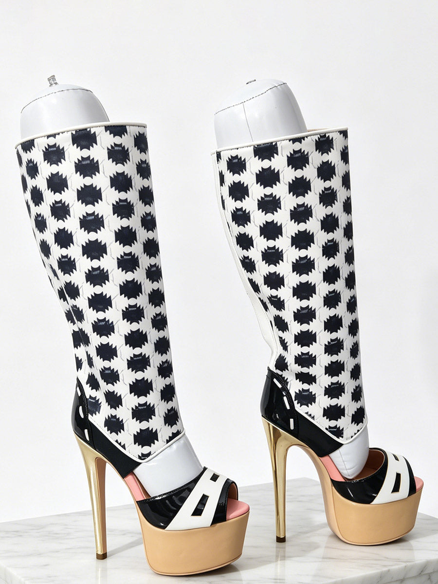 apricot open toe platform knee high boots — view 7