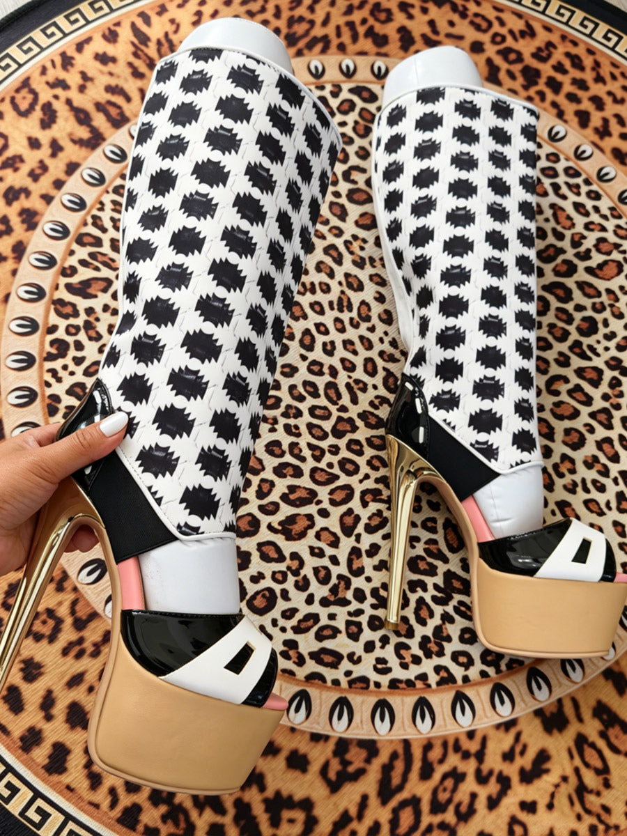 apricot open toe platform knee high boots — view 4