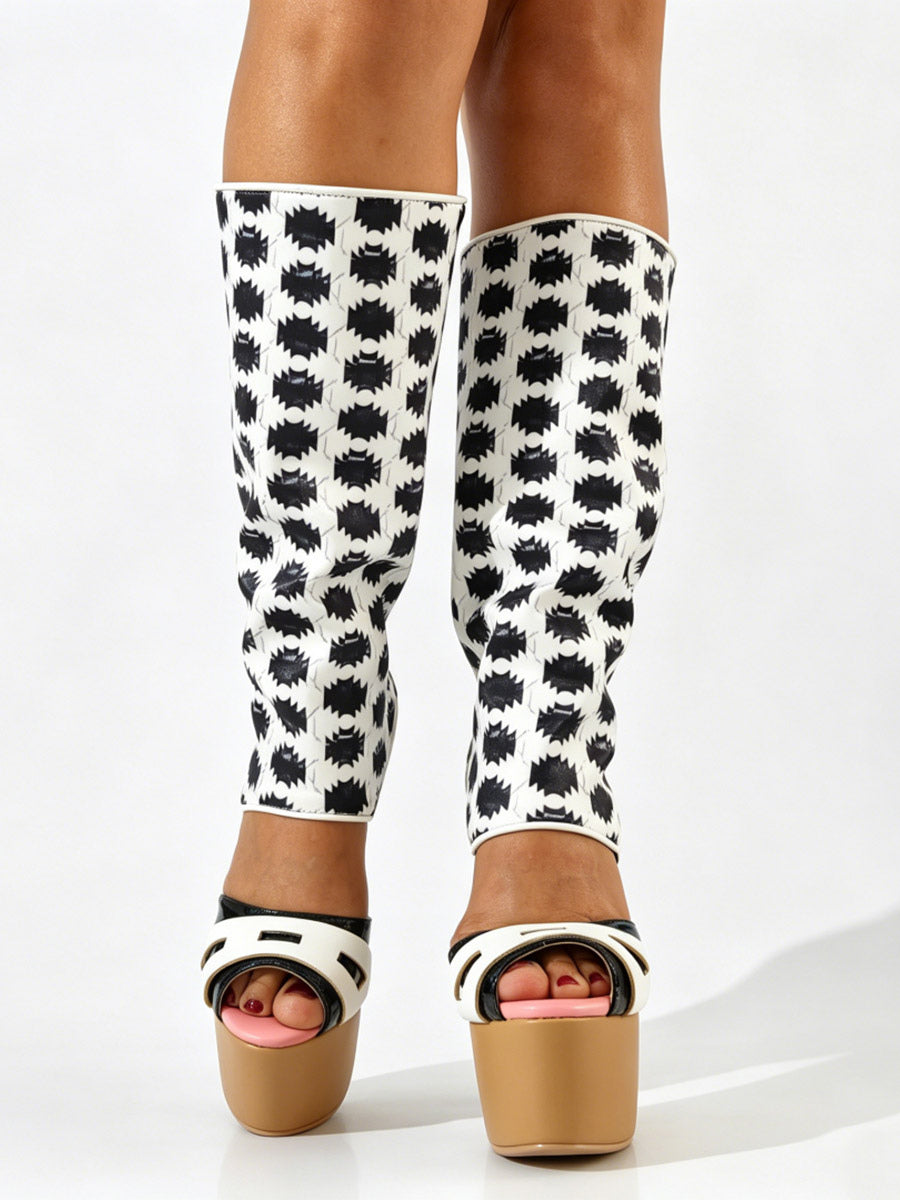 apricot open toe platform knee high boots — view 5