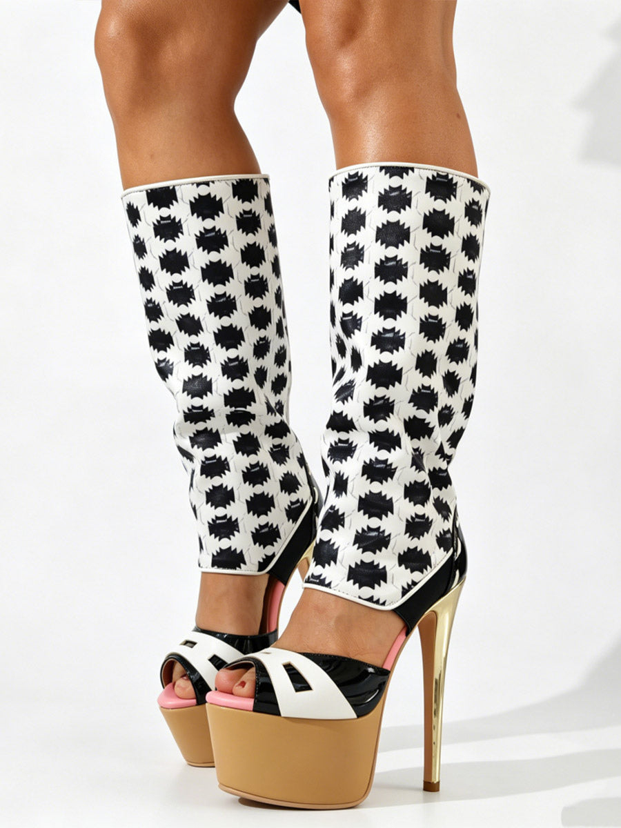 apricot open toe platform knee high boots — view 1