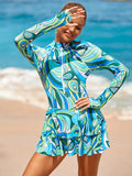 Green Long-Sleeve Floral Swimsuit — view 1
