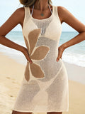 Apricot Sleeveless Side Split Floral Beach Cover-Up — view 1