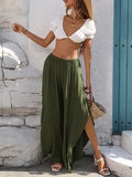 Hunter Green Side Split High-Waisted Wide-Leg Beach Cover-Up — view 1