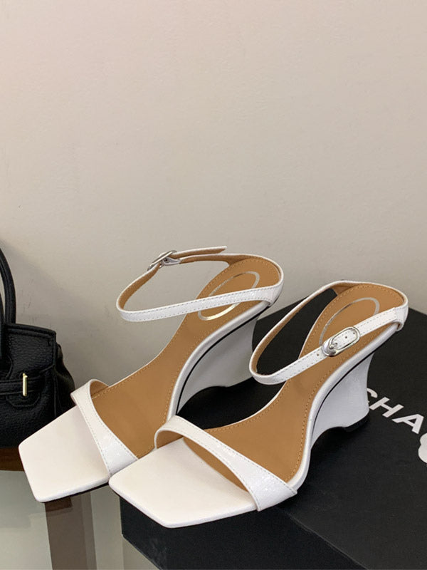 Black Open-Toe Buckle Wedge Sandals — view 3